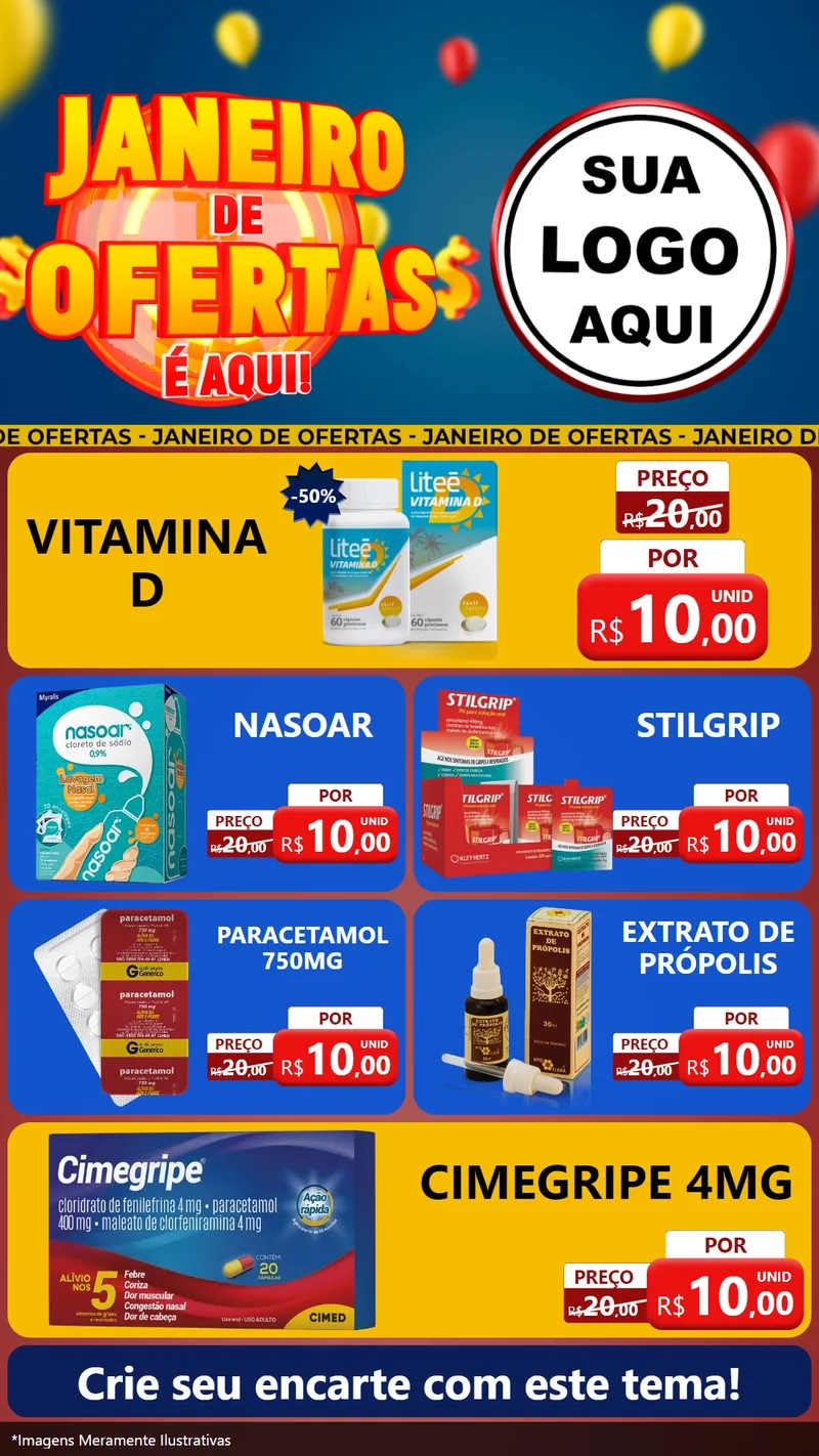 Modelo de TV para TV Vertical com o tema Janeiro de Ofertas É Aqui! para Farmácia