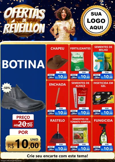 Modelo de Encarte para Encarte A4 Vertical com o tema Ofertas de Réveillon para Agropecuária