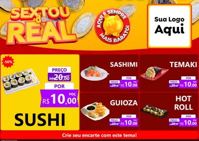 Modelo de Encarte para Encarte A4 Horizontal com o tema Sextou do Real para Comida japonesa