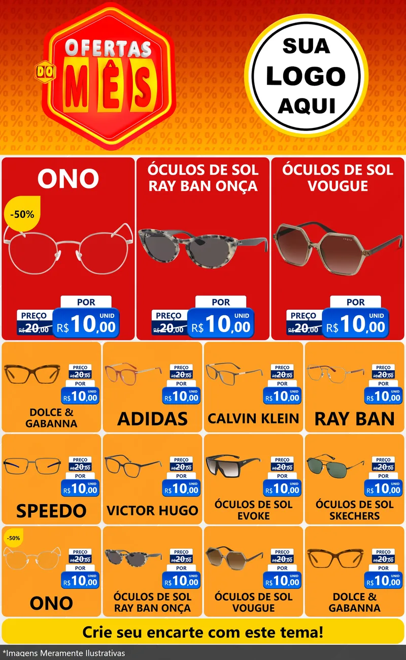 Modelo de Encarte para Encarte Grande com o tema Ofertas do Mês para Óticas