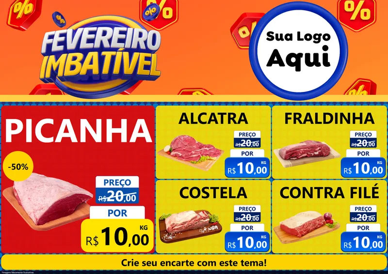 Modelo de Encarte para Encarte A4 Horizontal com o tema Fevereiro Imbatível para Açougue