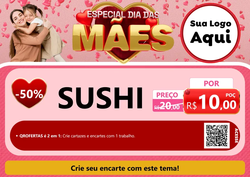Modelo de Cartaz para Cartaz A4 Horizontal com o tema Especial Dia Das Mães para Comida japonesa