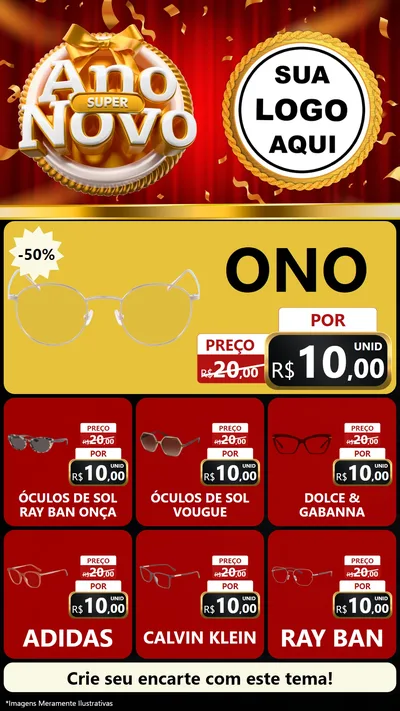 Modelo de Rede Social para Stories com o tema Super Ano Novo para Óticas