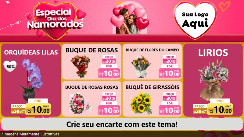 Modelo de TV para TV Horizontal com o tema Especial Dia dos Namorados para Floricultura e jardim