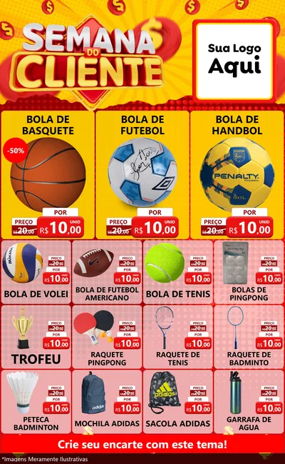Modelo de Encarte para Encarte Grande com o tema Semana do Cliente para Artigos Esportivos
