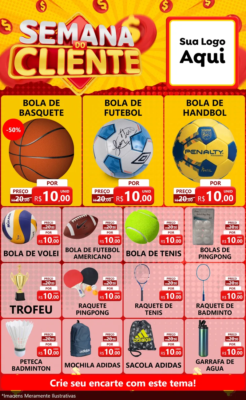 Modelo de Encarte para Encarte Grande com o tema Semana do Cliente para Artigos Esportivos