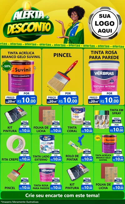 Modelo de Encarte para Encarte Grande com o tema Alerta de Desconto para Tintas e Ferramentas