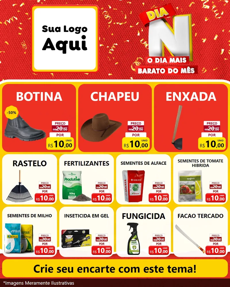 Modelo de Rede Social para Feed Instagram com o tema Dia N o Dia Mais Barato do Mês para Agropecuária