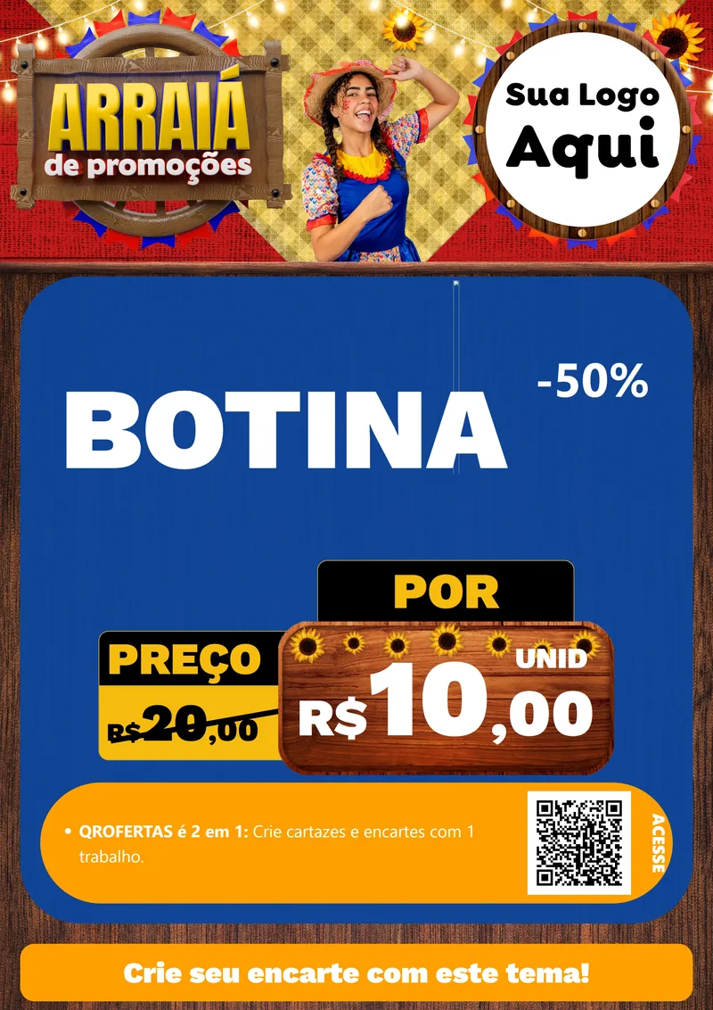 Modelo de Cartaz para Cartaz A4 Vertical com o tema Arraiá de Promoções para Agropecuária