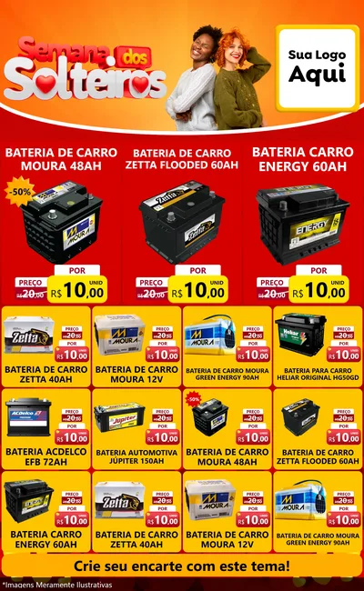 Modelo de Encarte para Encarte Grande com o tema Semana dos Solteiros para Baterias Elétricas
