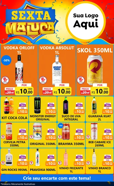 Modelo de Encarte para Encarte Grande com o tema Sexta Maluca para Distribuidora de bebidas