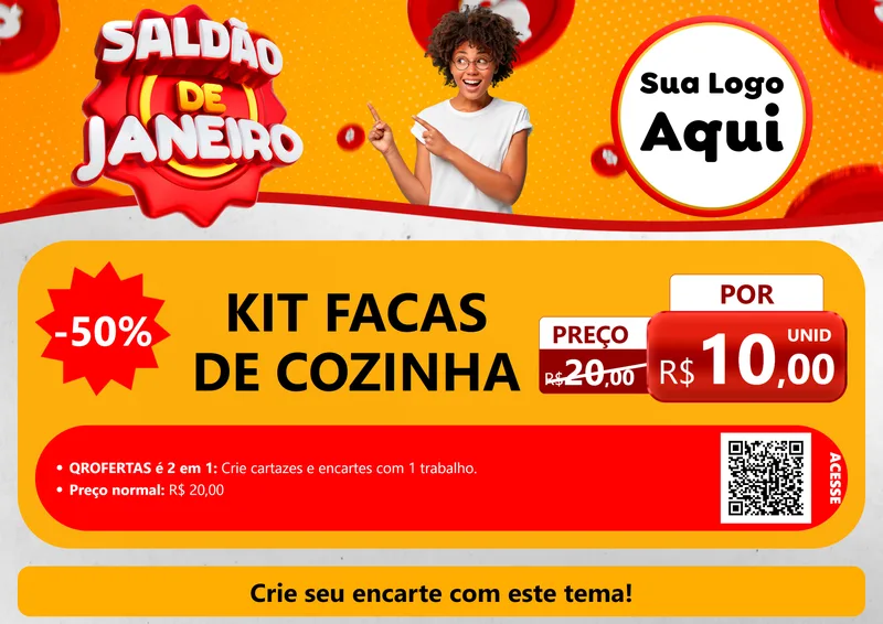 Modelo de Cartaz para Cartaz A4 Horizontal com o tema Saldão de Janeiro para Utilidades Domésticas
