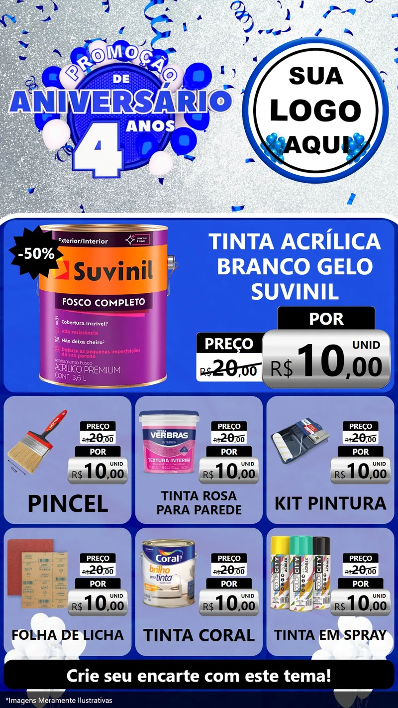 Modelo de Rede Social para Stories com o tema Promoção de Aniversário - 4 Anos para Tintas e Ferramentas