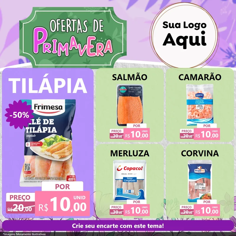 Modelo de Rede Social para Feed Facebook com o tema Ofertas de Primavera para Peixaria