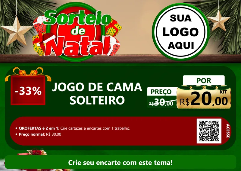 Modelo de Cartaz para Cartaz A4 Horizontal com o tema Sorteio de Natal para Cama, Mesa e Banho