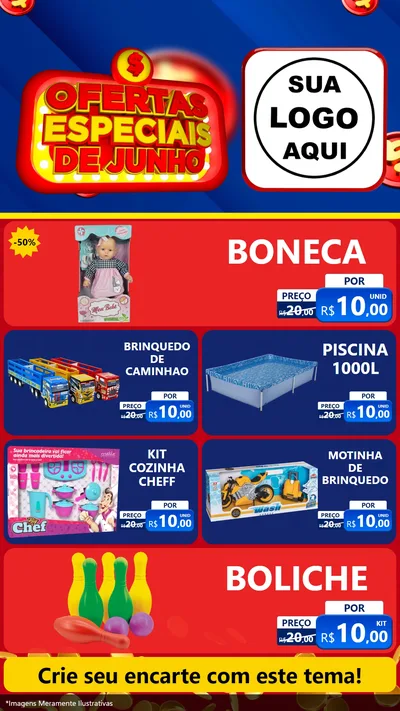 Modelo de TV para TV Vertical com o tema Ofertas Especiais de Junho para Brinquedos