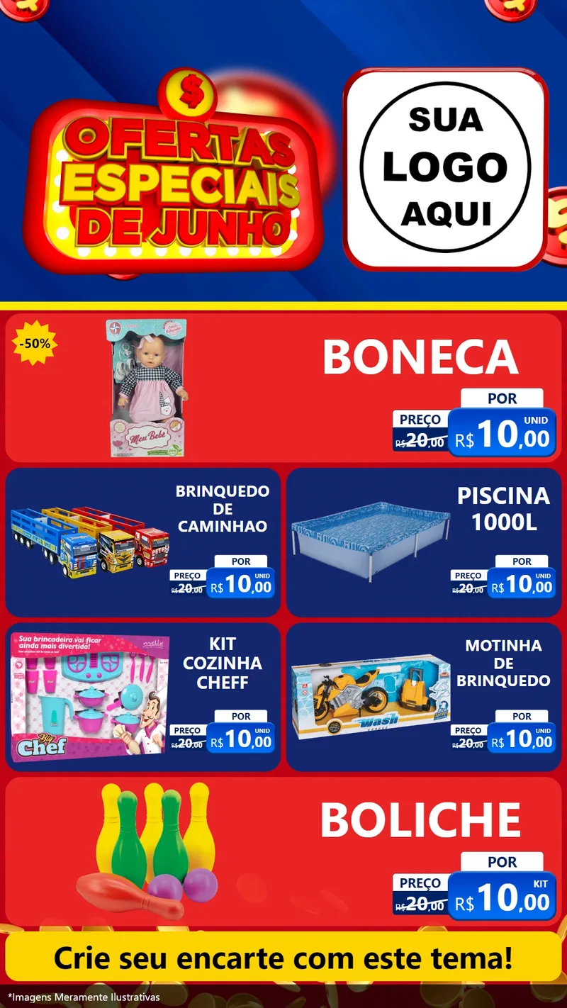 Modelo de TV para TV Vertical com o tema Ofertas Especiais de Junho para Brinquedos
