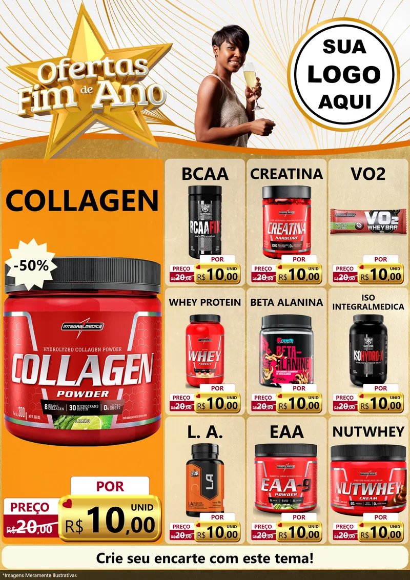 Modelo de Encarte para Encarte A4 Vertical com o tema Ofertas Fim de Ano para Suplementos alimentares