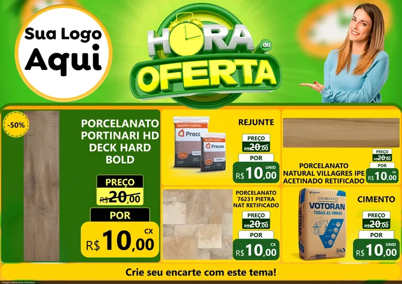 Modelo de Encarte para Encarte A4 Horizontal com o tema Hora da Oferta para Pisos e revestimentos