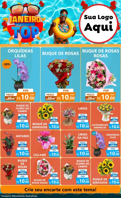 Modelo de Encarte para Encarte Grande com o tema Janeiro Top para Floricultura e jardim
