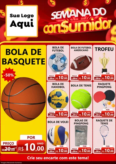 Modelo de Encarte para Encarte A4 Vertical com o tema Semana do Consumidor para Artigos Esportivos