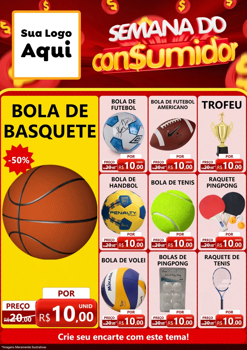 Modelo de Encarte para Encarte A4 Vertical com o tema Semana do Consumidor para Artigos Esportivos