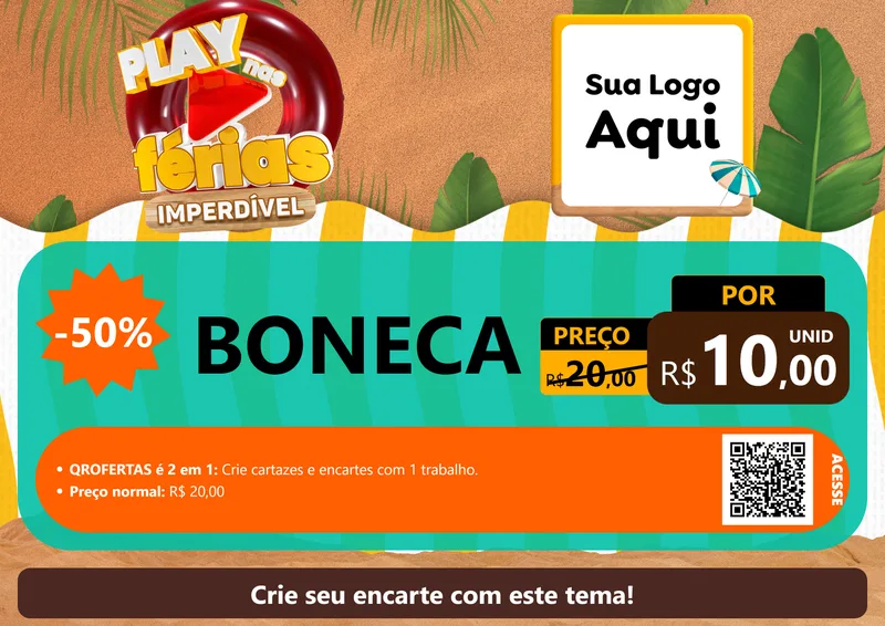 Modelo de Cartaz para Cartaz A4 Horizontal com o tema Play Nas Férias Imperdível para Brinquedos
