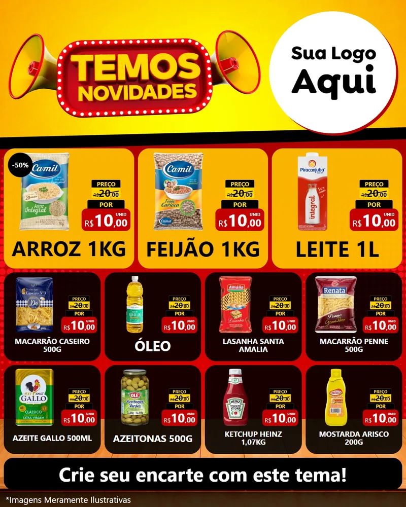 Modelo de Rede Social para Feed Instagram com o tema Temos Novidades para Supermercado