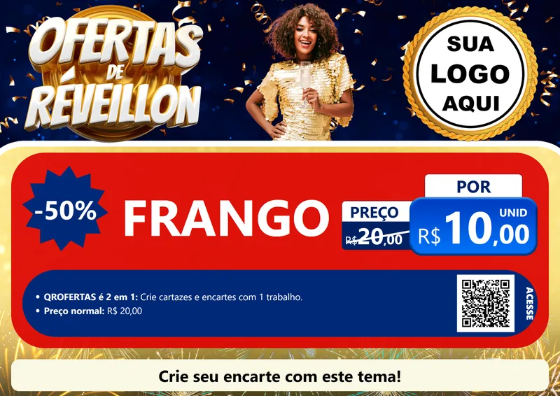 Modelo de Cartaz para Cartaz A4 Horizontal com o tema Ofertas de Réveillon para Assados