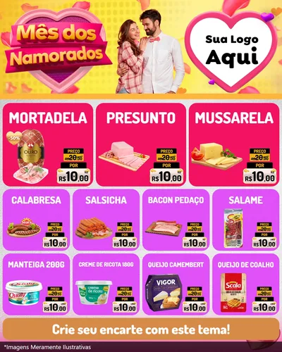 Modelo de Rede Social para Feed Instagram com o tema Mês dos Namorados para Frios e Laticínios