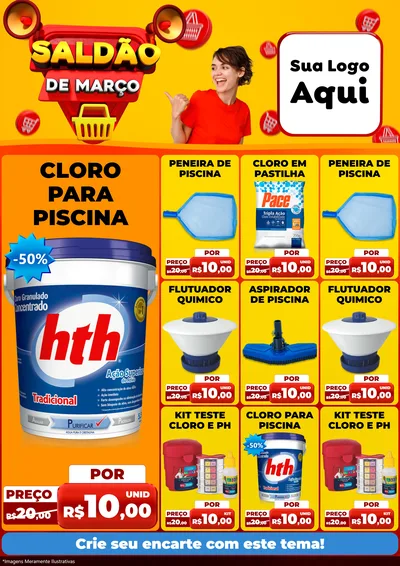 Modelo de Encarte para Encarte A4 Vertical com o tema Saldão de Março para Produtos para Piscina