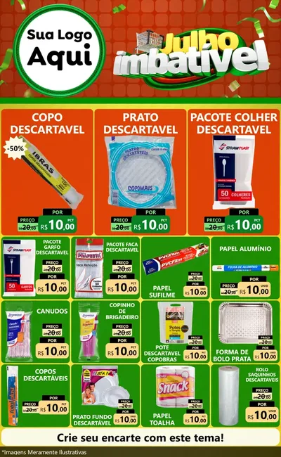 Modelo de Encarte para Encarte Grande com o tema Julho Imbatível para Embalagens