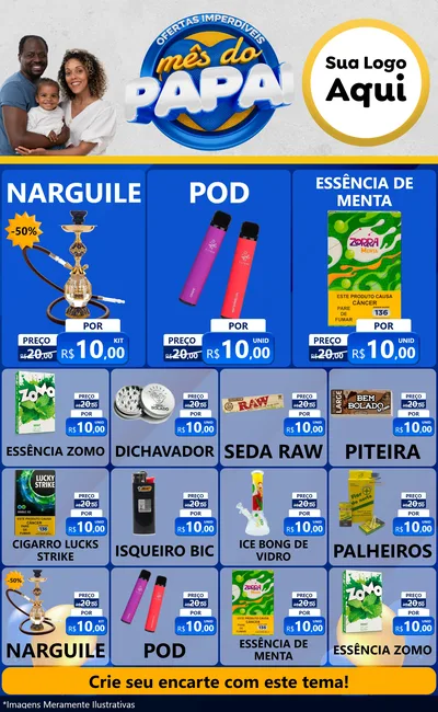 Modelo de Encarte para Encarte Grande com o tema Ofertas Imperdíveis Mês Do Papai para Tabacaria