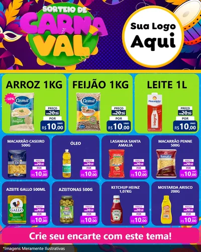 Modelo de Rede Social para Feed Instagram com o tema Sorteio de Carnaval para Supermercado