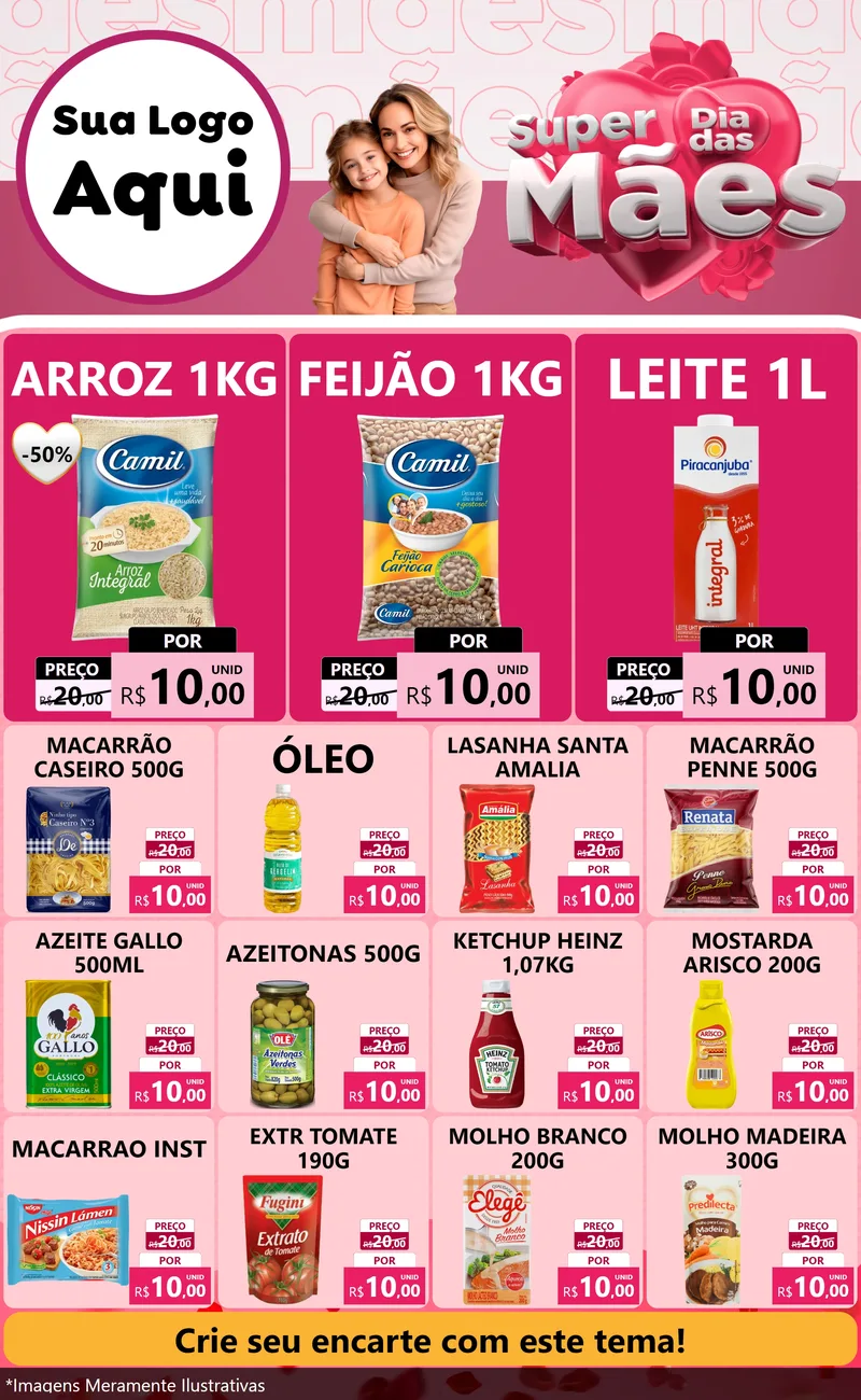 Modelo de Encarte para Encarte Grande com o tema Super Dia Das Mães para Supermercado