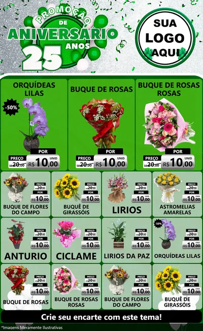 Modelo de Encarte para Encarte Grande com o tema Promoção de Aniversário - 25 Anos para Floricultura e jardim