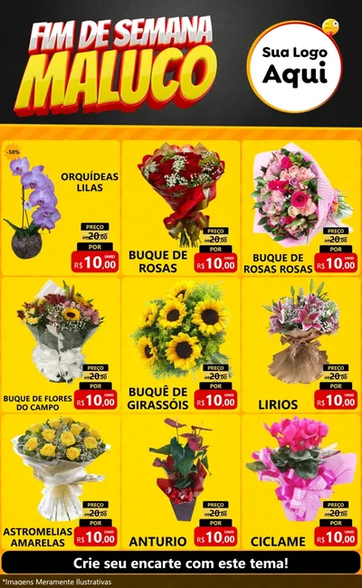 Modelo de Encarte para Encarte Grande com o tema Final de Semana Maluco para Floricultura e jardim