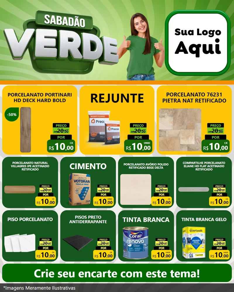 Modelo de Rede Social para Feed Instagram com o tema Sabadão Verde para Pisos e revestimentos