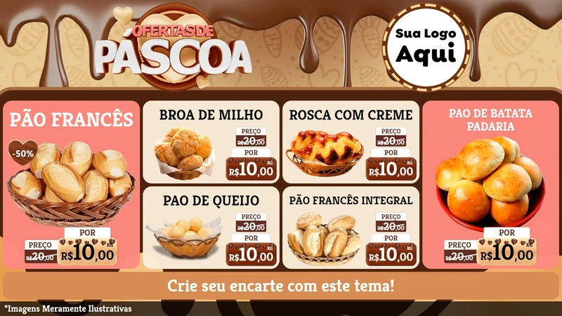 Modelo de TV para TV Horizontal com o tema Ofertas de Páscoa para Padaria