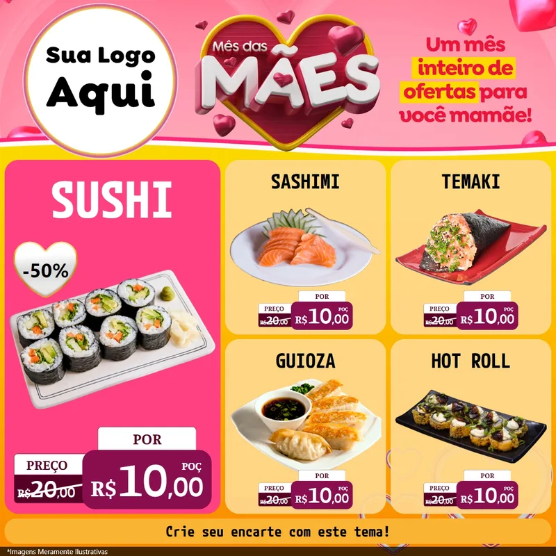 Modelo de Rede Social para Feed Facebook com o tema Mês das Mães para Comida japonesa