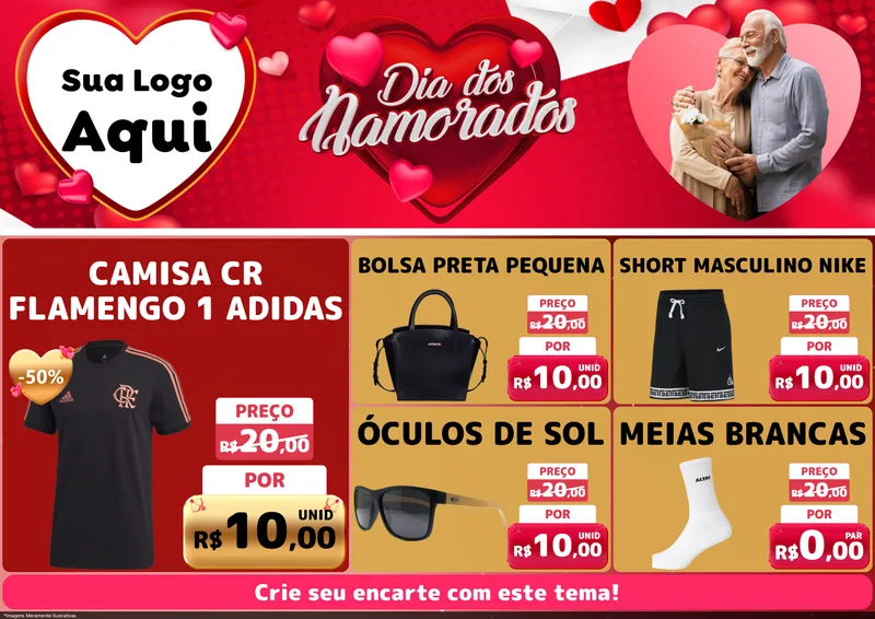 Modelo de Encarte para Encarte A4 Horizontal com o tema Dia Dos Namorados para Roupas e acessórios