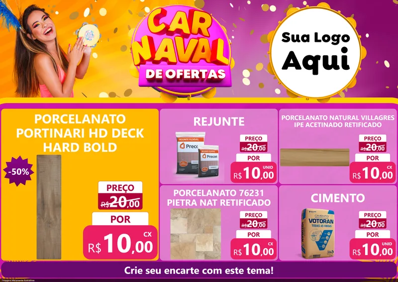 Modelo de Encarte para Encarte A4 Horizontal com o tema Carnaval de Ofertas para Pisos e revestimentos