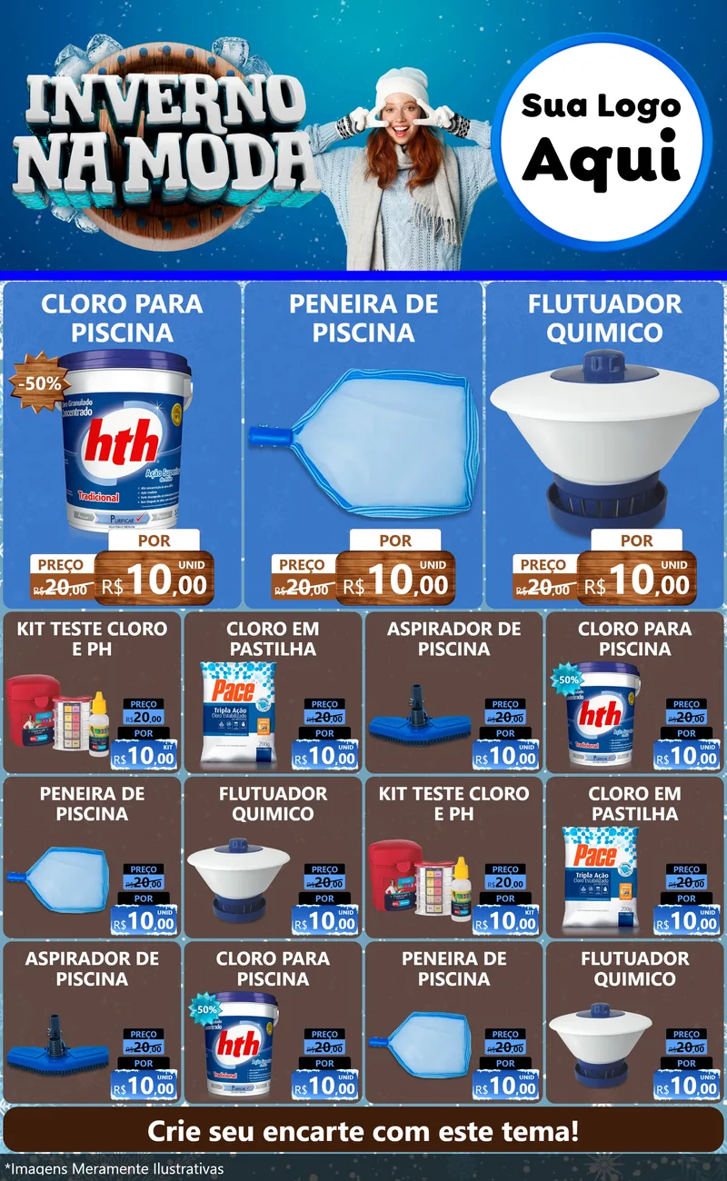 Modelo de Encarte para Encarte Grande com o tema Inverno na Moda para Produtos para Piscina