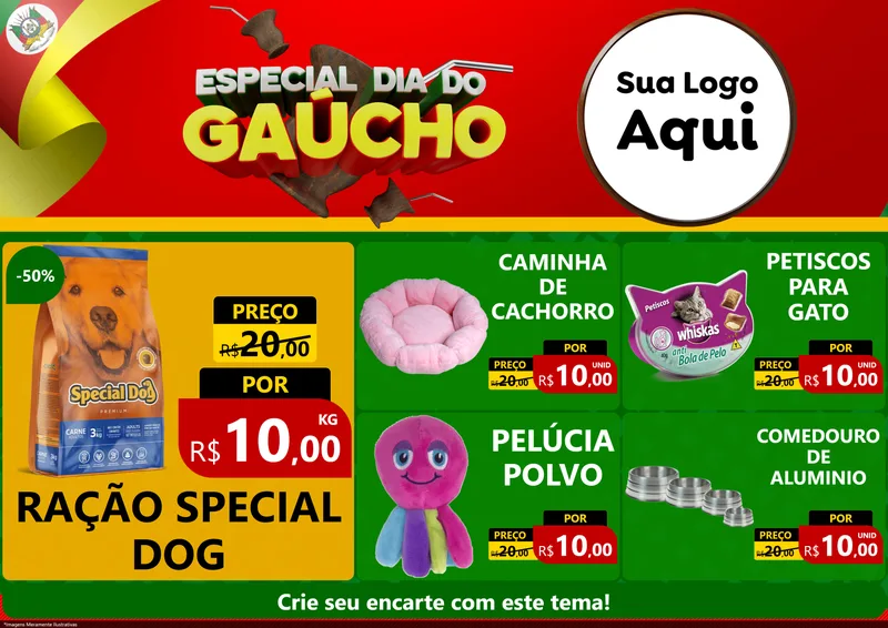 Modelo de Encarte para Encarte A4 Horizontal com o tema Especial Dia do Gaúcho para Pet Shop