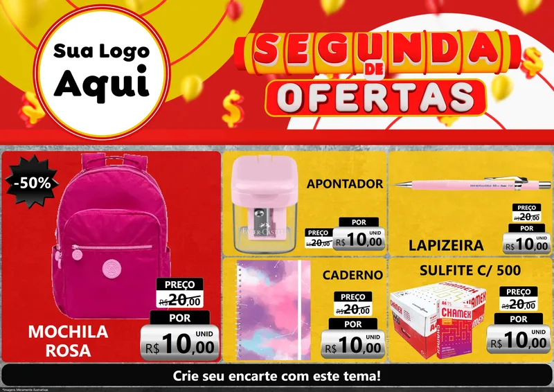 Modelo de Encarte para Encarte A4 Horizontal com o tema Segunda de Ofertas para Papelaria