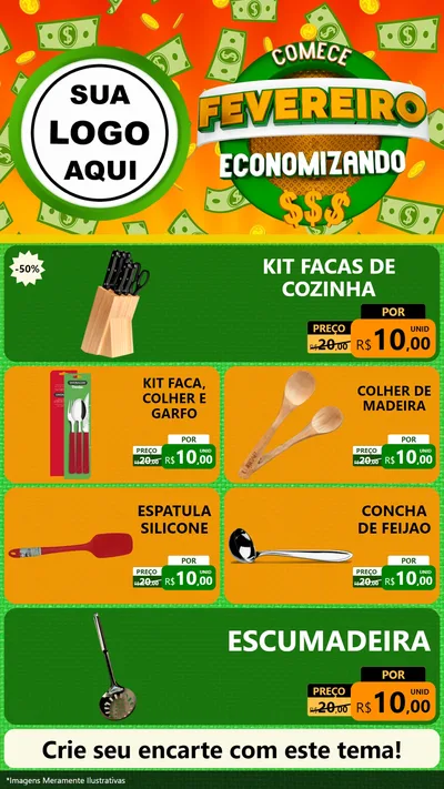 Modelo de TV para TV Vertical com o tema Comece Fevereiro Economizando para Utilidades Domésticas