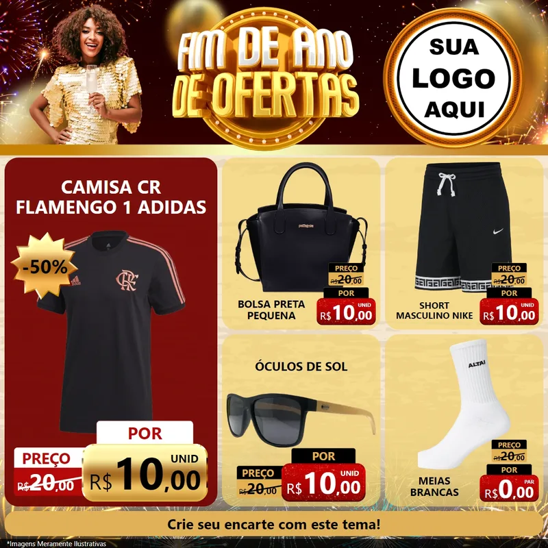 Modelo de Rede Social para Feed Facebook com o tema Fim de Ano de Ofertas para Roupas e acessórios