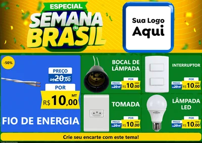 Modelo de Encarte para Encarte A4 Horizontal com o tema Especial Semana do Brasil para Materiais Elétricos