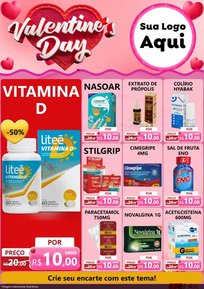 Modelo de Encarte para Encarte A4 Vertical com o tema Valentine's Day para Farmácia