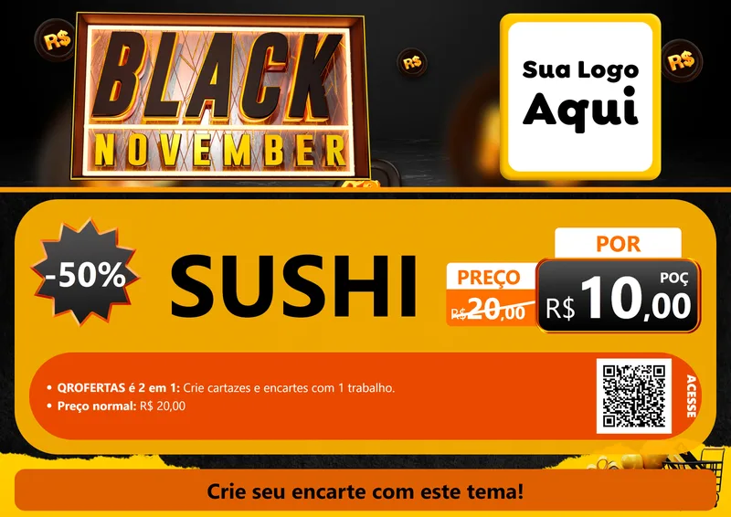 Modelo de Cartaz para Cartaz A4 Horizontal com o tema Black November para Comida japonesa